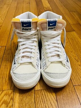 Nike Blazer 77 High Top Sneakers in White with Yellow and Blue Details